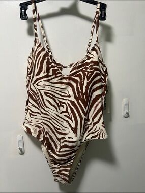 No Boundaries Brown and White Zebra Print One-Piece Swimsuit
